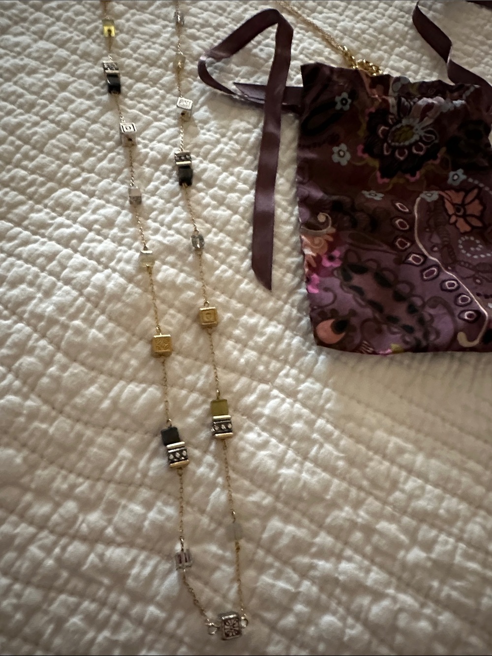 Long Gold and Black Cube Pendant Necklace - Women Jewelry